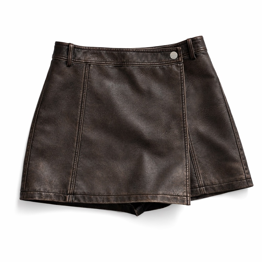 ZARA Brown Faux Leather Mini Skort